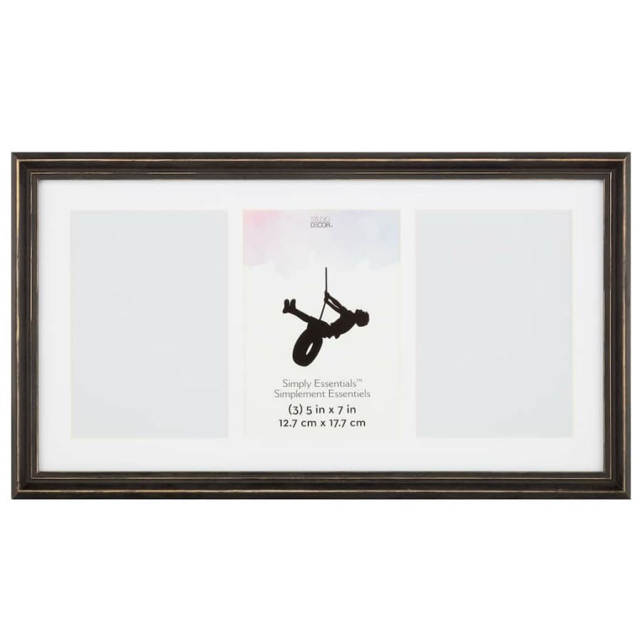 Frames * | Promo 12 Pack: 3 Opening Black Distressed 5 X 7 Collage Frame, Simply Essentials By Studio Decor By Studio Decor