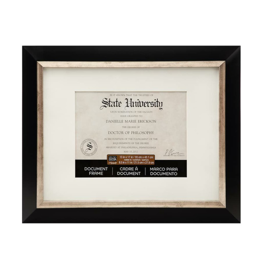 Frames * | Budget Black & Silver 8.5 X 11 Document Frame With Mat By Studio Decor By Studio Decor