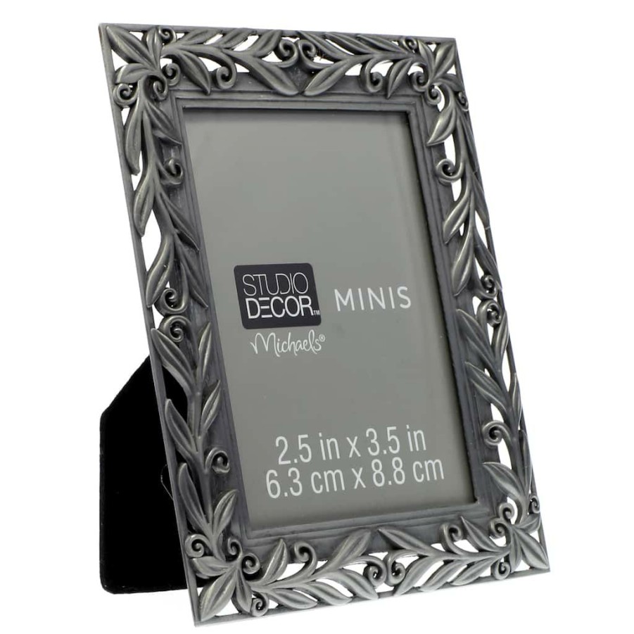 Frames * | Best Pirce Pewter Mini Frame With Leaves By Studio Decor By Studio Decor