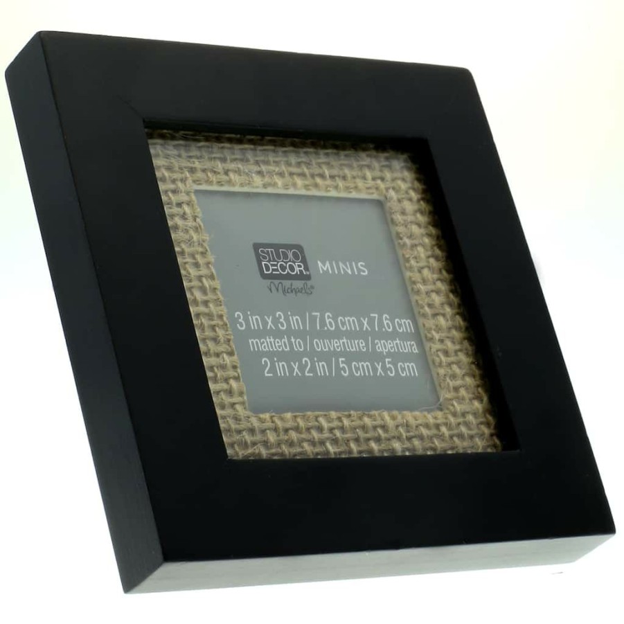 Frames * | Wholesale Black Mini Frame With Burlap Mat By Studio Decor By Studio Decor