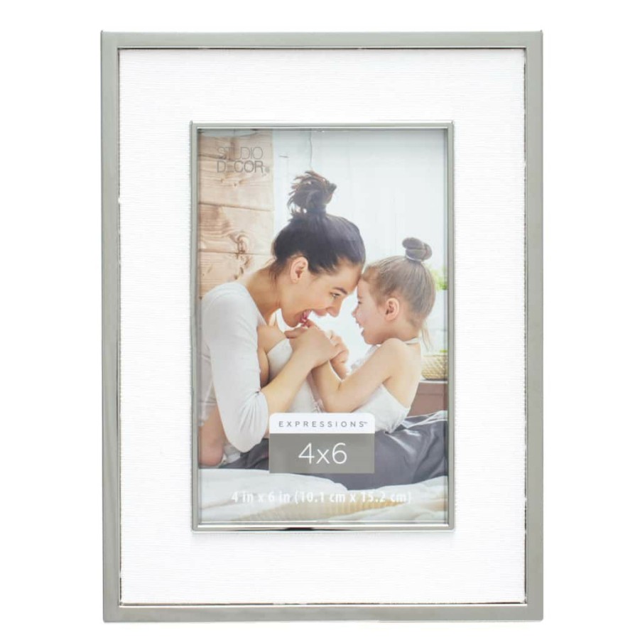 Frames * | Best Deal Silver With White Fabric 4 X 6 Frame, Expressions By Studio Decor By Studio Decor