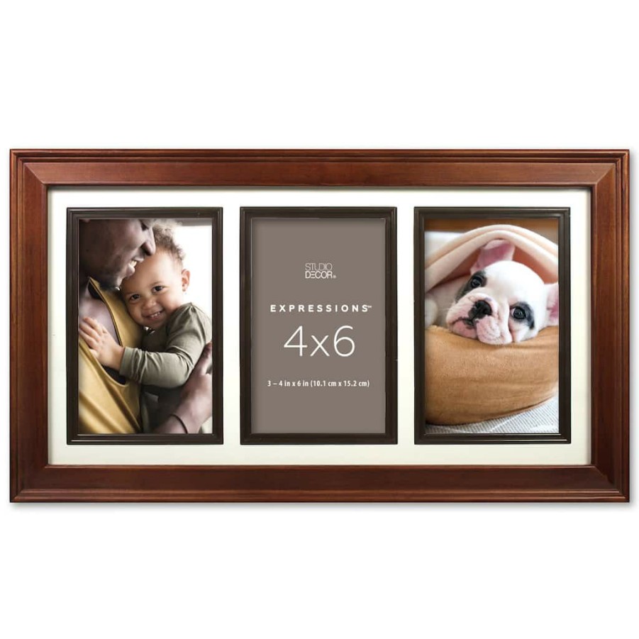 Frames * | Hot Sale 12 Pack: 3 Opening Espresso 4 X 6 Collage Frame With Fillet Mat, Expressions By Studio Decor By Studio Decor