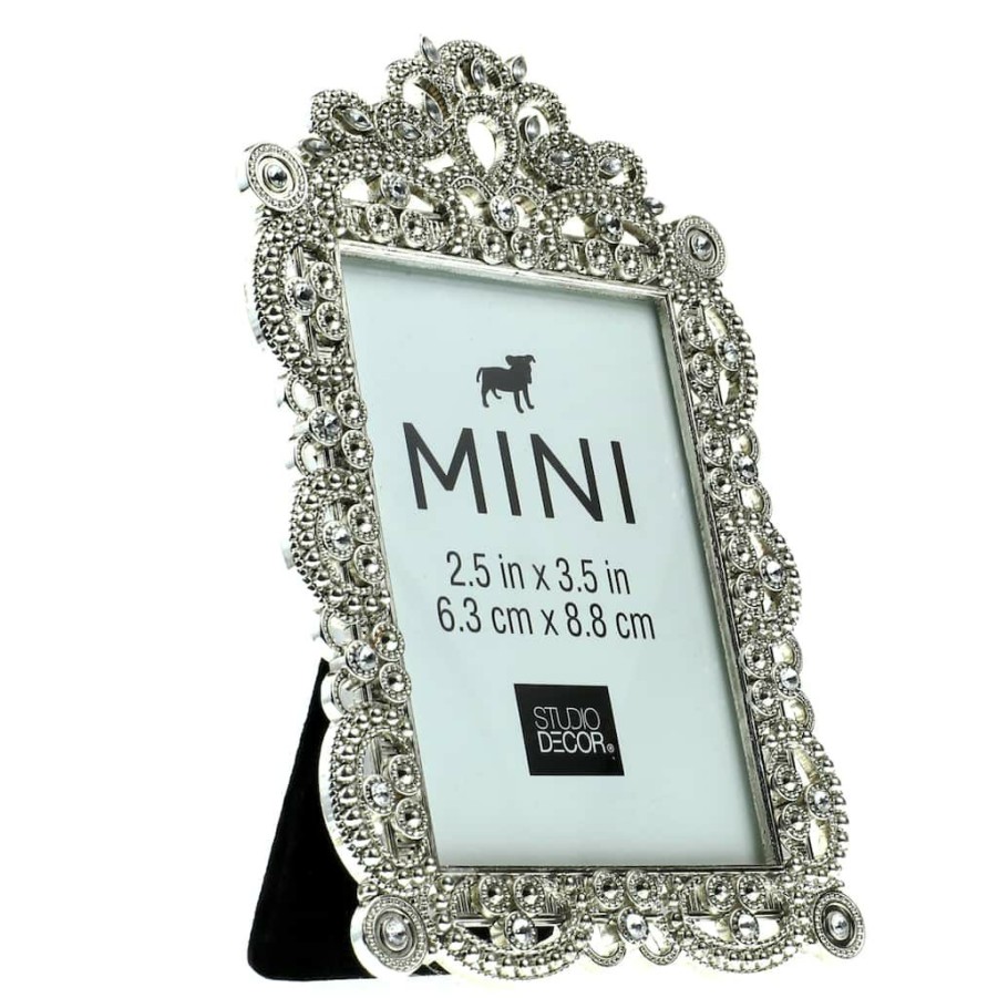 Frames * | New Antique Silver Mini Frame With Jewels By Studio Decor By Studio Decor