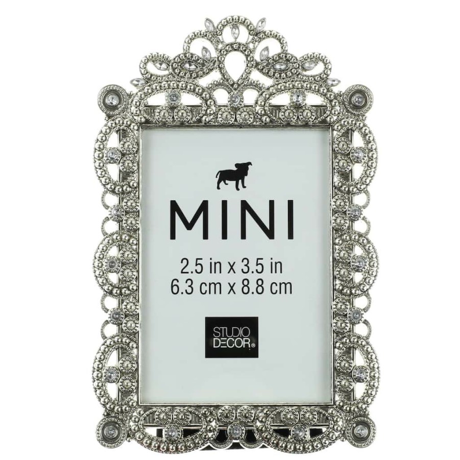 Frames * | New Antique Silver Mini Frame With Jewels By Studio Decor By Studio Decor