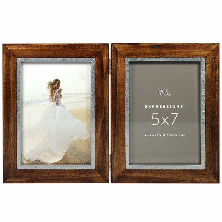 Frames * | Promo 2 Opening Walnut & Silver Hinged 5 X 7 Collage Frame, Expressions By Studio Decor By Studio Decor