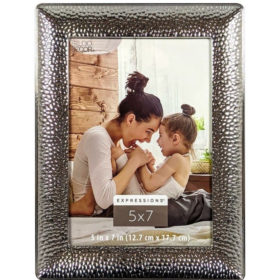 Frames * | Brand New Silver Hammered Metal 5 X 7 Frame, Expressions By Studio Decor By Studio Decor