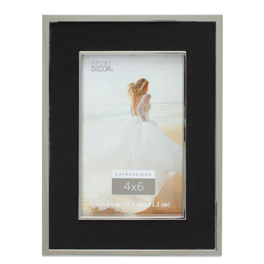 Frames * | Best Pirce Silver With Black Fabric 4 X 6 Frame, Expressions By Studio Decor By Studio Decor