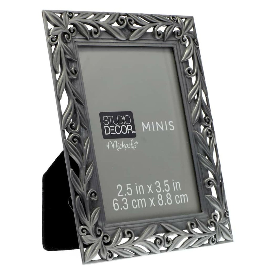 Frames * | Budget 24 Pack: Pewter Leaves 2.5 X 3.5 Mini Frame By Studio Decor By Studio Decor