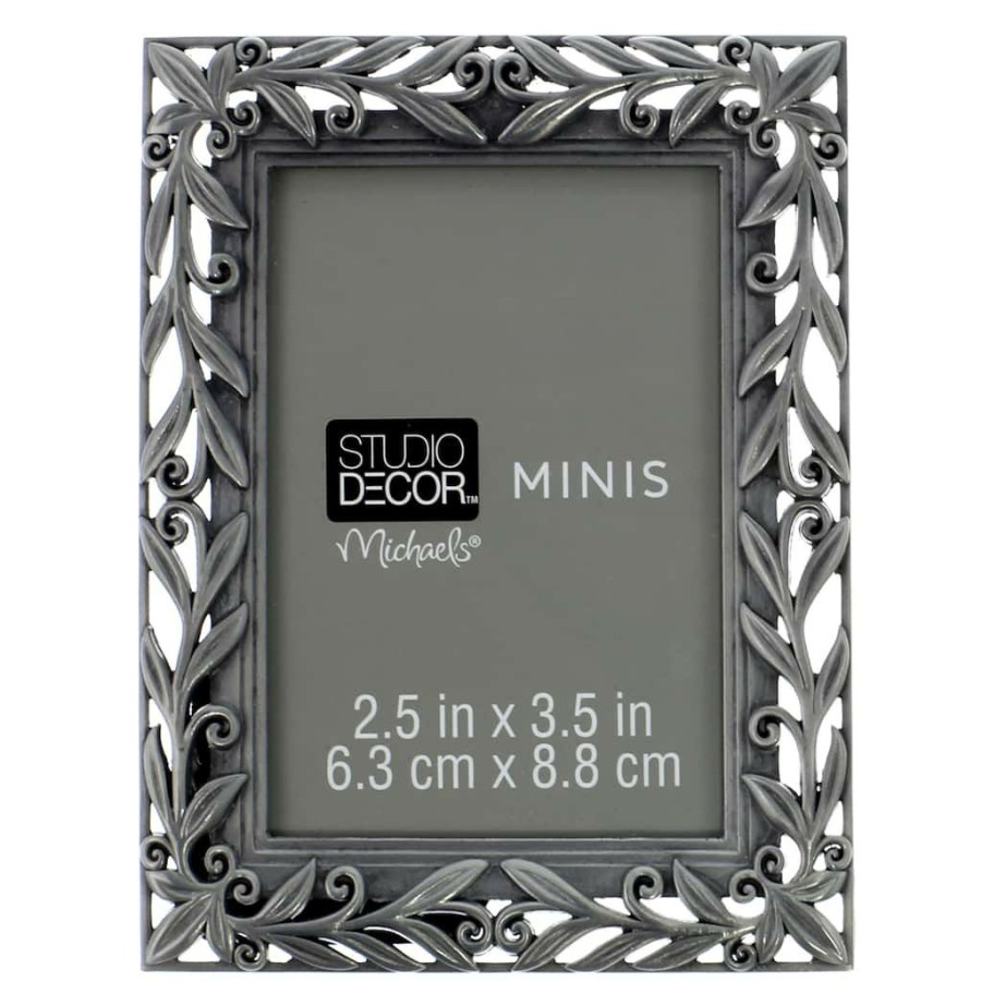 Frames * | Budget 24 Pack: Pewter Leaves 2.5 X 3.5 Mini Frame By Studio Decor By Studio Decor