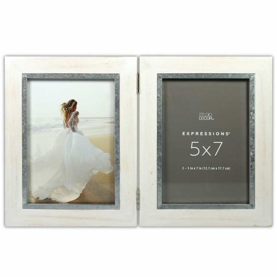 Frames * | Discount 12 Pack: 2 Opening White & Silver 5 X 7 Hinged Frame, Expressions By Studio Decor By Studio Decor