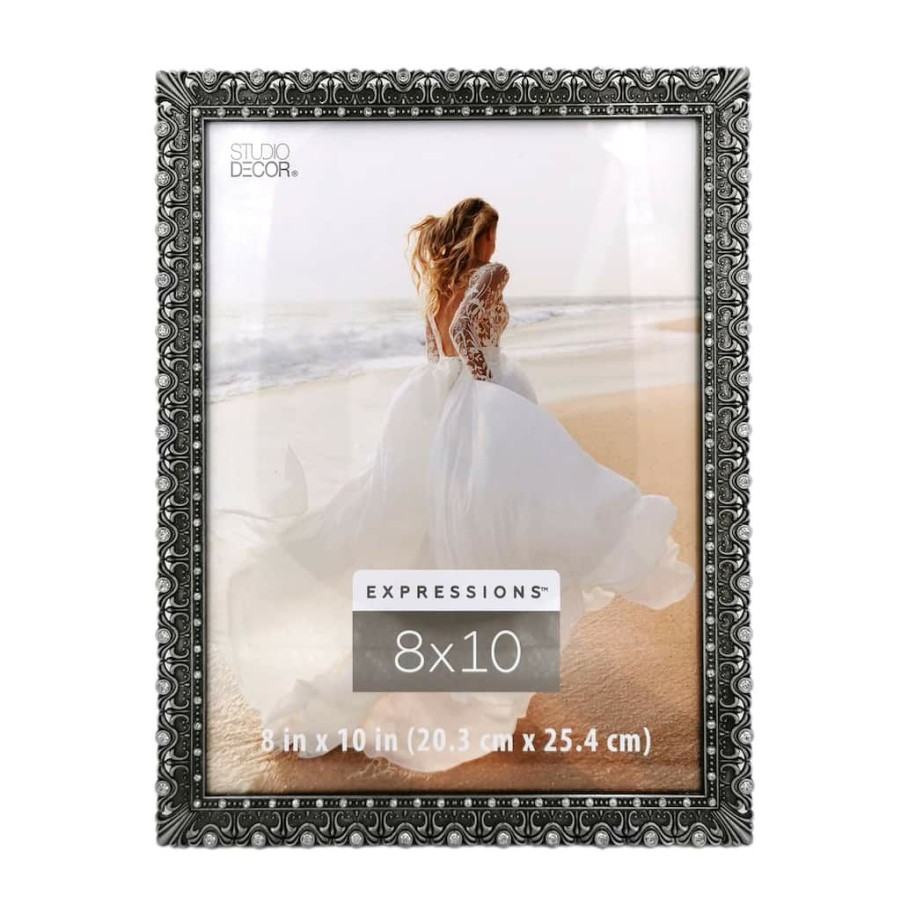 Frames * | Hot Sale Ornate Jeweled Frame, Expressions By Studio Decor By Studio Decor Pewter