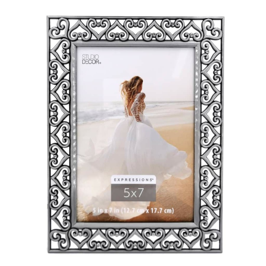 Frames * | Hot Sale Hearts Jeweled Frame, Expressions By Studio Decor By Studio Decor Pewter