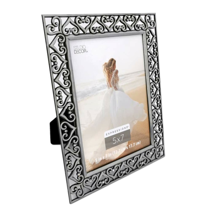 Frames * | Hot Sale Hearts Jeweled Frame, Expressions By Studio Decor By Studio Decor Pewter