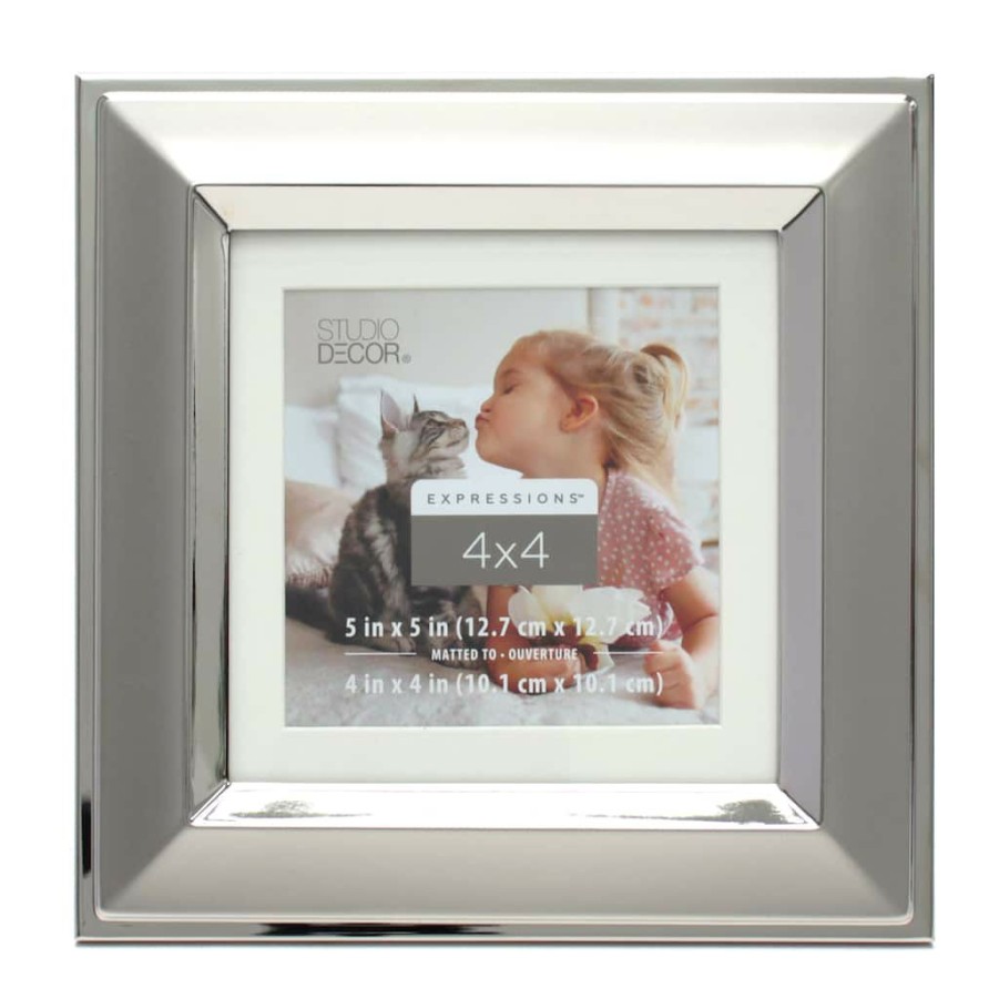 Frames * | Best Pirce Silver Two-Tone 4 X 4 Frame With Mat, Expressions By Studio Decor By Studio Decor