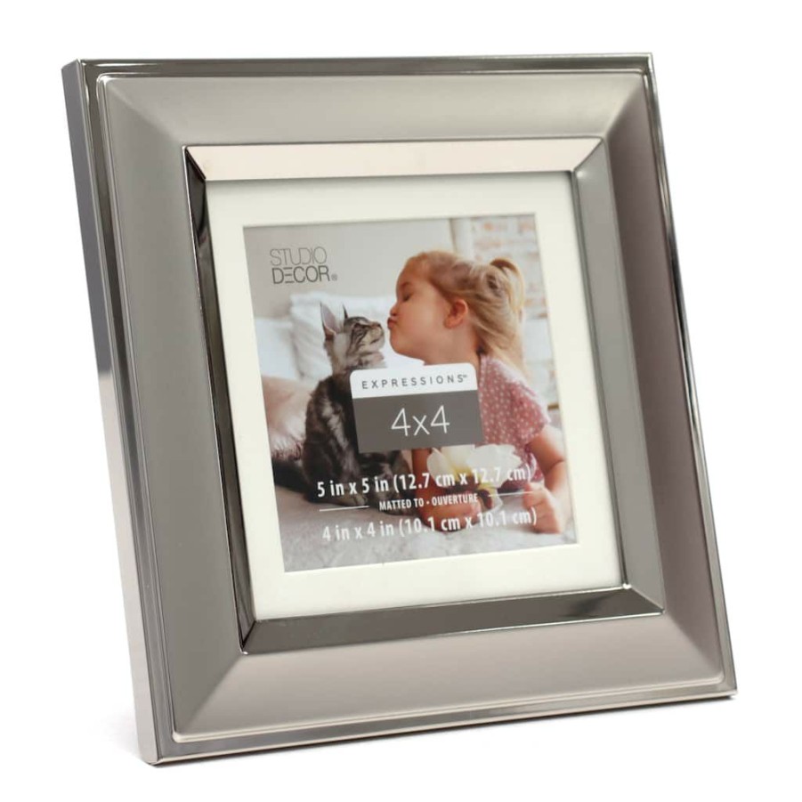 Frames * | Best Pirce Silver Two-Tone 4 X 4 Frame With Mat, Expressions By Studio Decor By Studio Decor