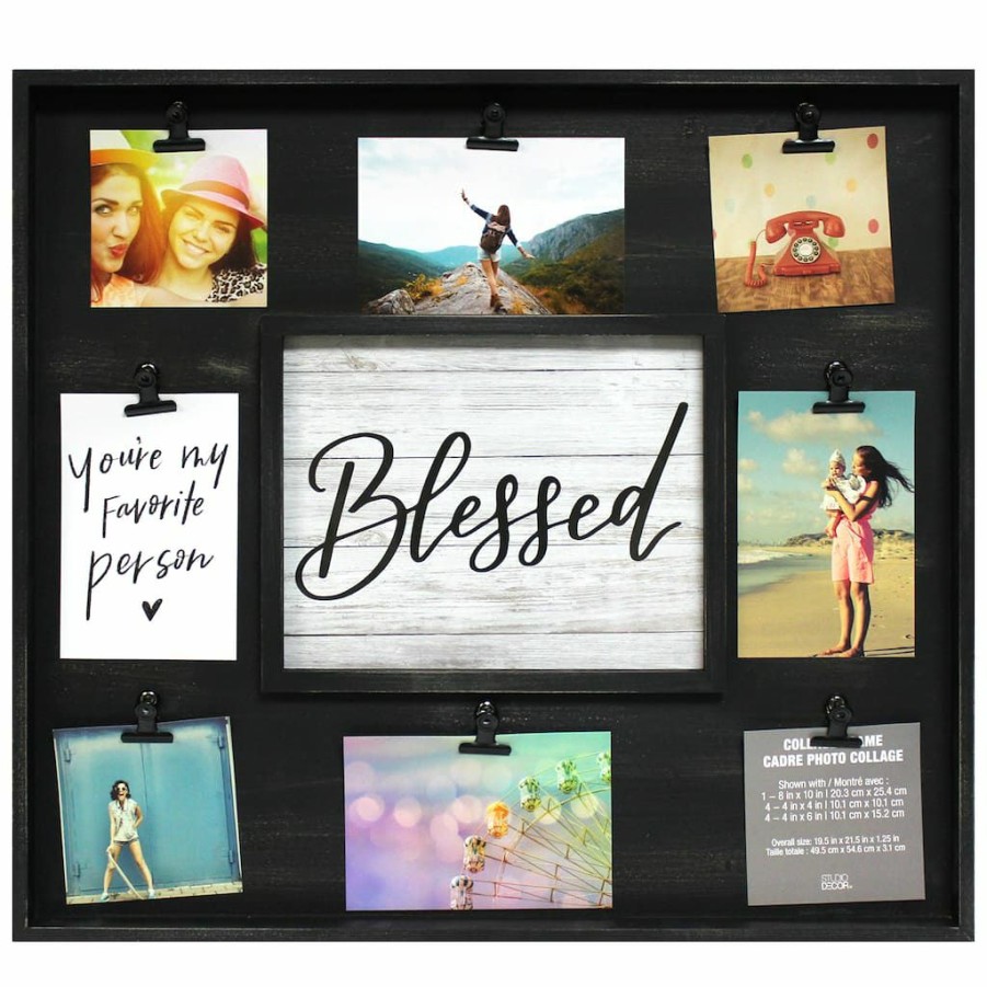 Frames * | Best Pirce 9 Opening Black Rustic Collage Frame With Clips By Studio Decor By Studio Decor