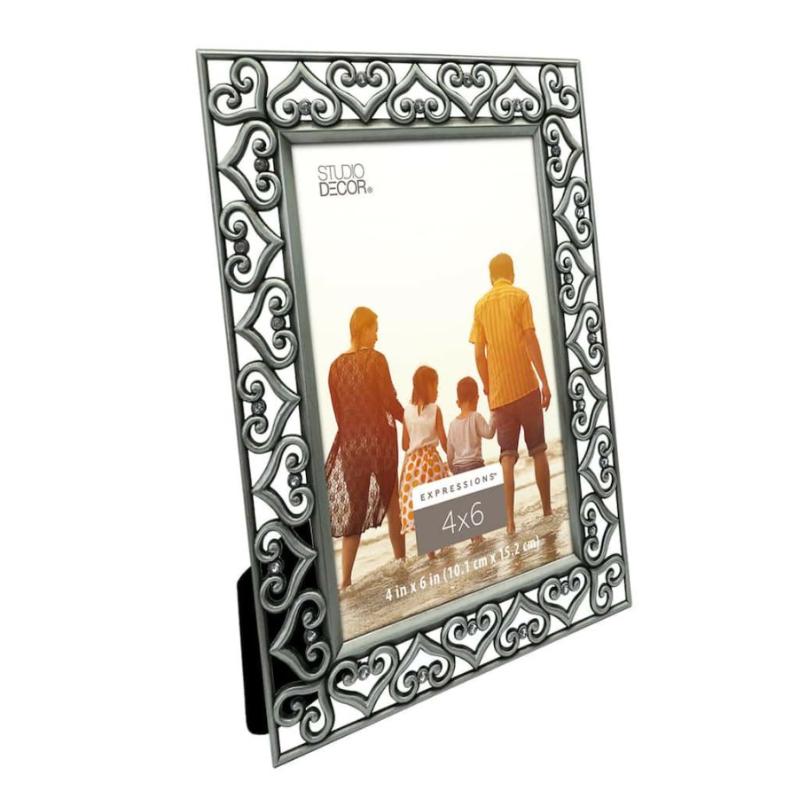 Frames * | Brand New 12 Pack: Pewter Hearts 4 X 6 Jeweled Frame, Expressions By Studio Decor By Studio Decor