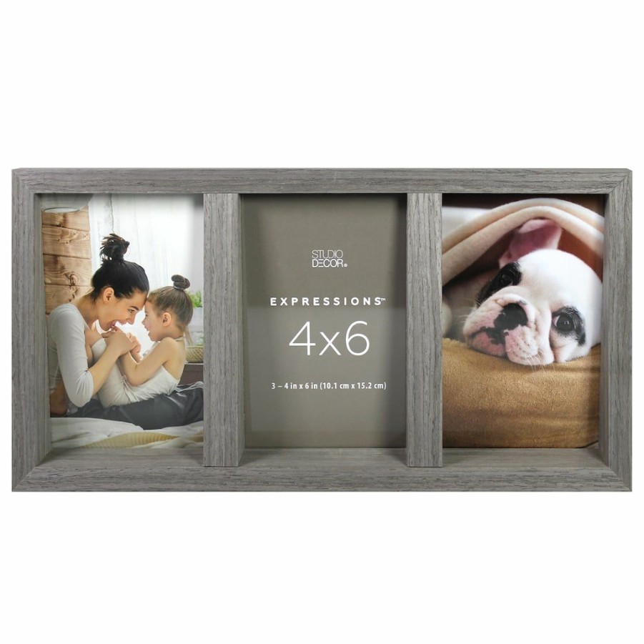 Frames * | Best Deal 3 Opening Gray Angled 4 X 6 Collage Frame, Expressions By Studio Decor By Studio Decor