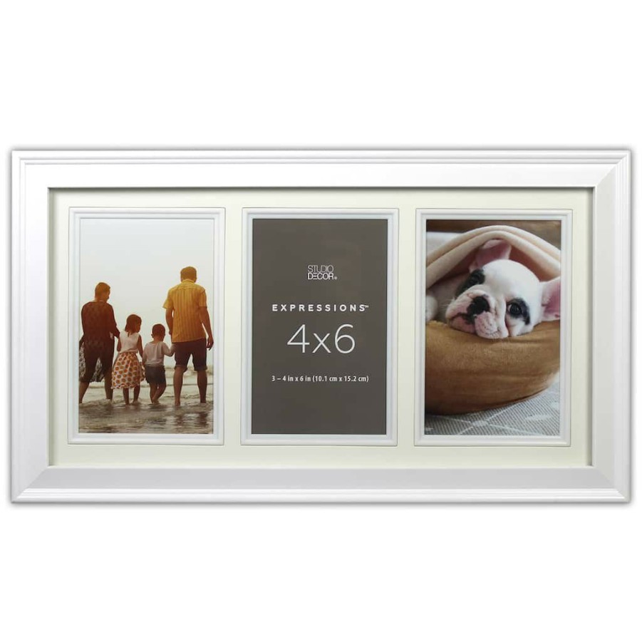 Frames * | Best Deal 3 Opening White 4 X 6 Collage Frame, Expressions By Studio Decor By Studio Decor