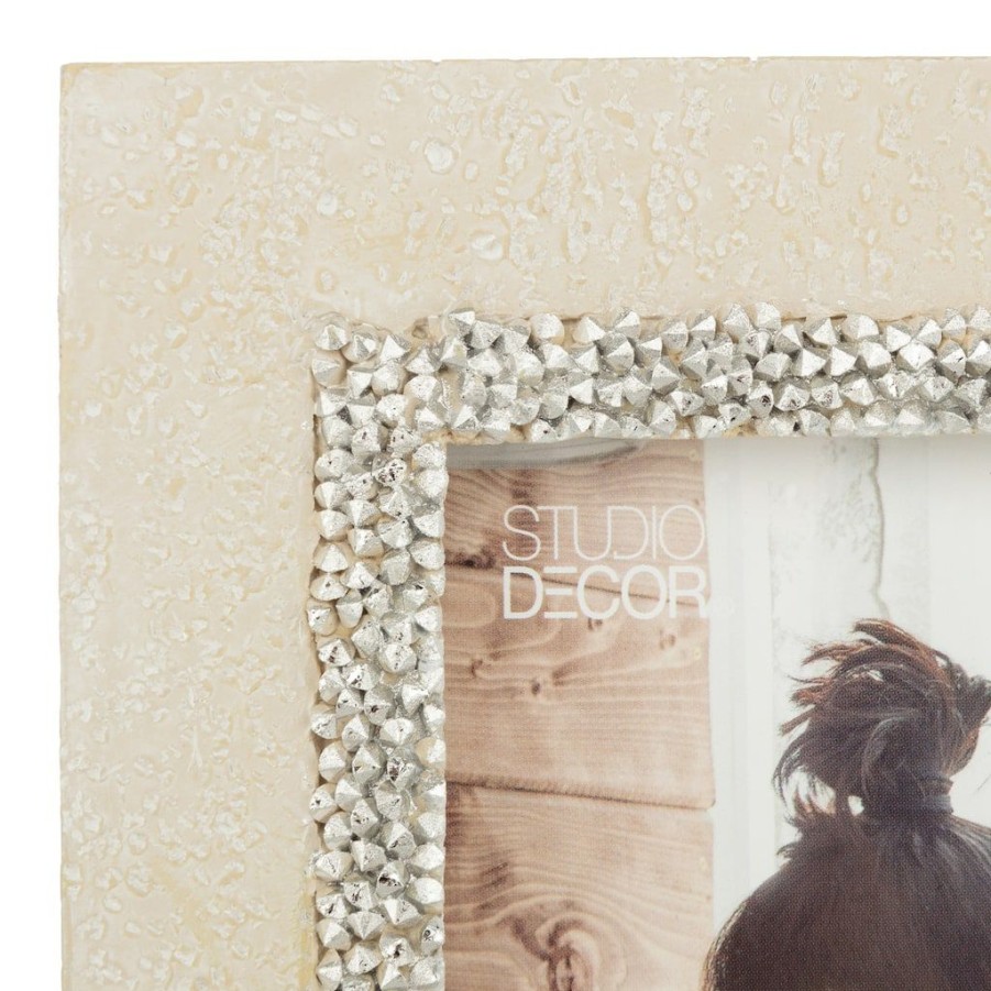 Frames * | Best Sale Beige With Gray & Silver Beaded 4 X 6 Frame, Expressions By Studio Decor By Studio Decor