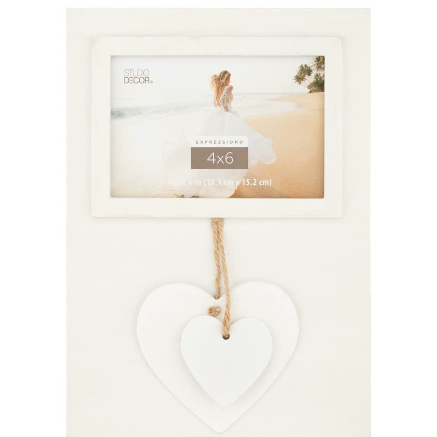 Frames * | Buy White Dangle Hearts 4 X 6 Frame, Expressions By Studio Decor By Studio Decor