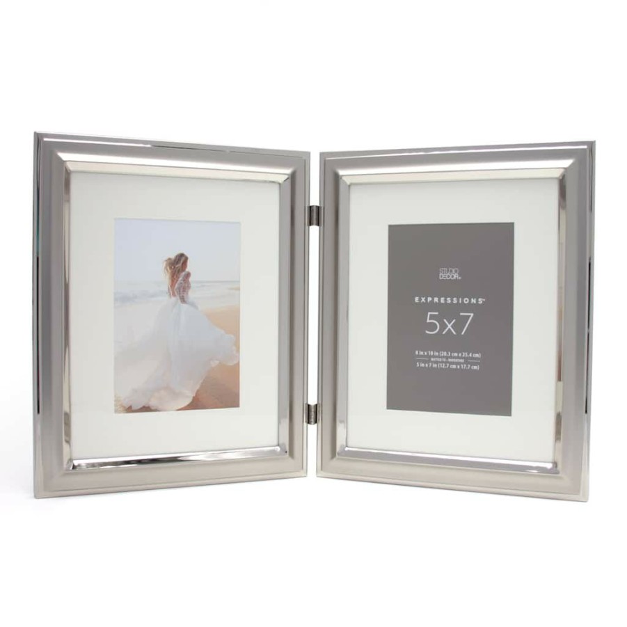 Frames * | Best Reviews Of 12 Pack: 2 Opening Silver 5 X 7 Hinged Frame With Mat, Expressions By Studio Decor By Studio Decor