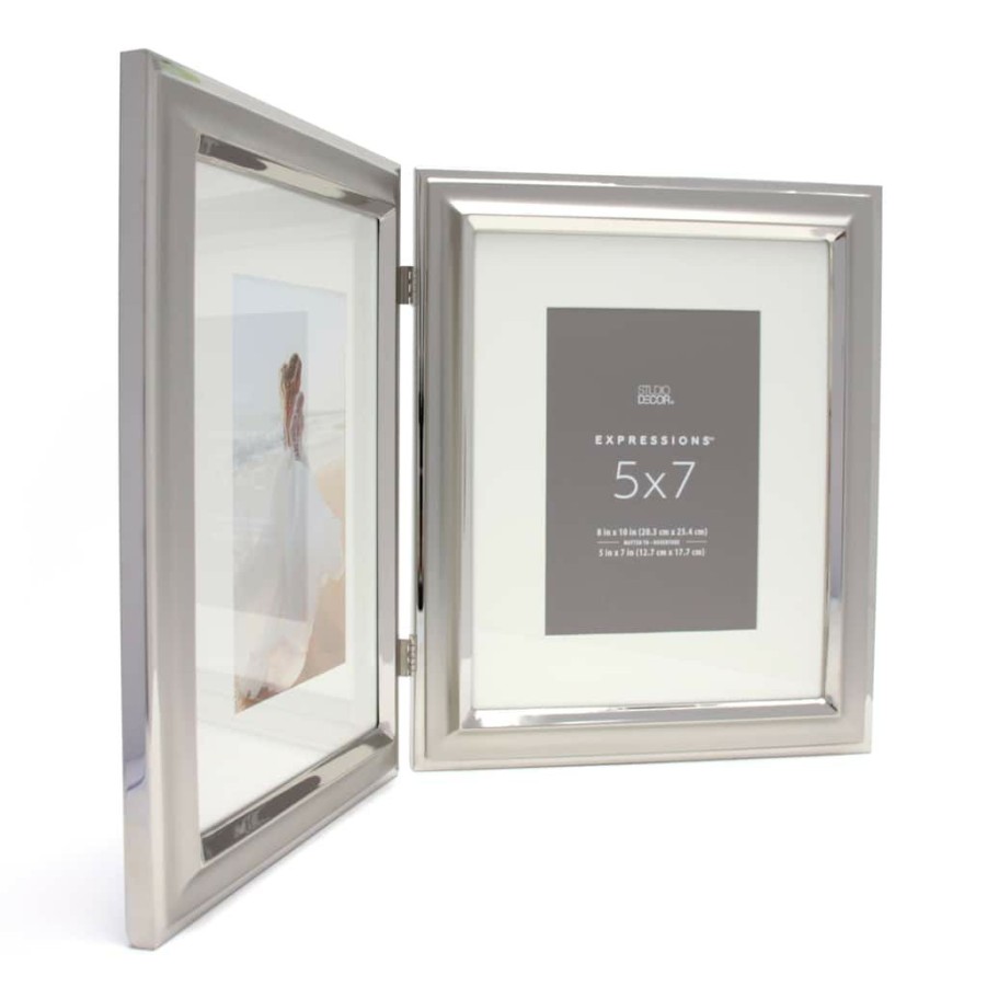 Frames * | Best Reviews Of 12 Pack: 2 Opening Silver 5 X 7 Hinged Frame With Mat, Expressions By Studio Decor By Studio Decor