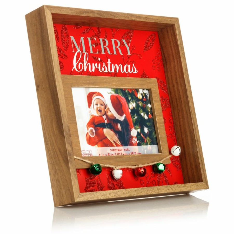 Frames * | Buy Wood Grain Merry Christmas 6 X 4 Shadowbox Frame, Christmas By Studio Decor By Studio Decor