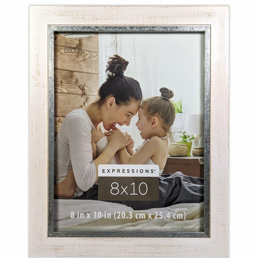 Frames * | Cheapest White With Silver Edge 8 X 10 Frame, Expressions By Studio Decor By Studio Decor