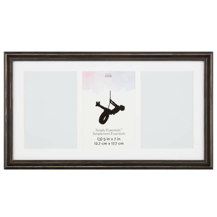 Frames * | Cheapest 3 Opening Black Distressed 5 X 7 Collage Frame, Simply Essentials By Studio Decor By Studio Decor