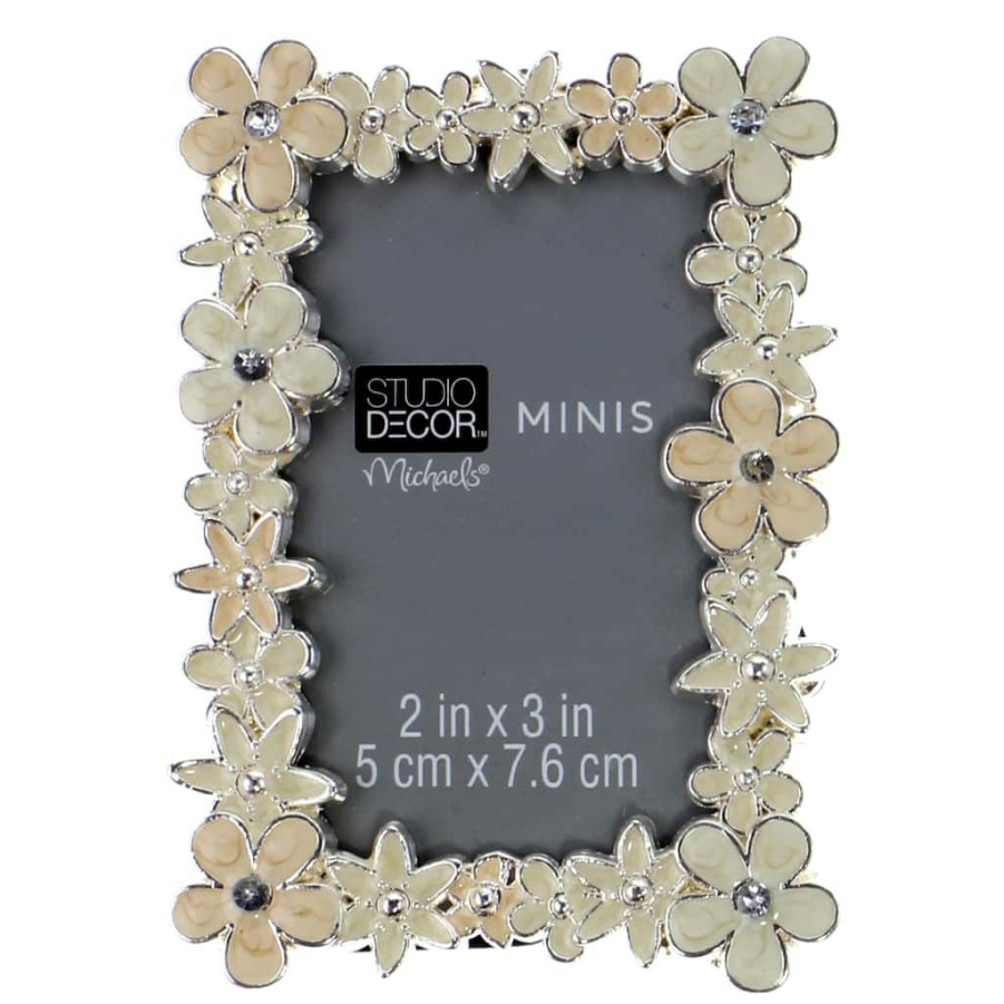 Frames * | Cheapest 24 Pack: White Enameled Floral 2 X 3 Mini Frame By Studio Decor By Studio Decor