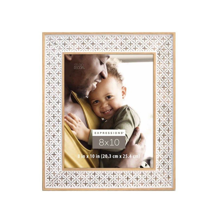 Frames * | Top 10 White & Brown Cross Patterned 8 X 10 Frame, Expressions By Studio Decor By Studio Decor